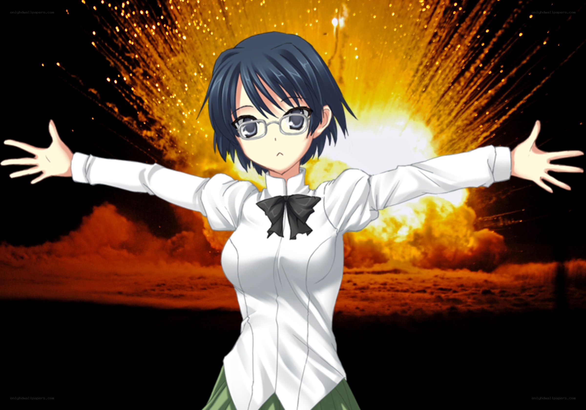 anime girl with explosion background