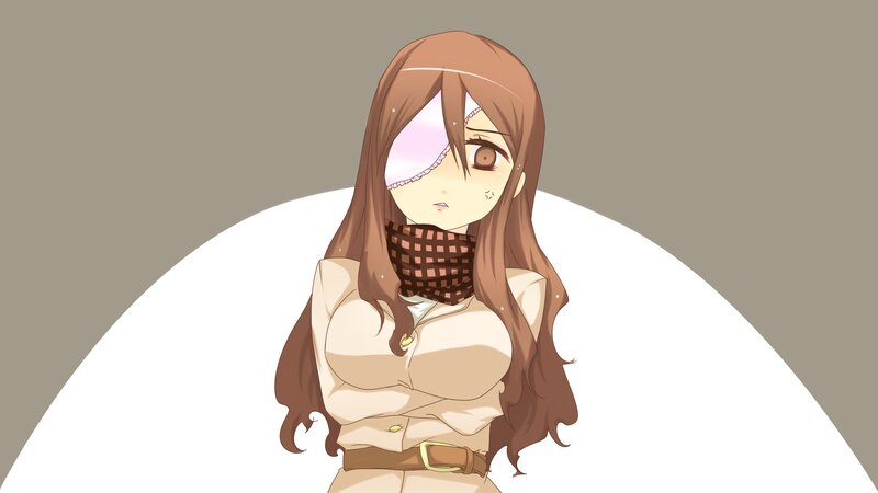 Anime Girl with Eye Patch — Brown, Neutral, Eye Patch, Scarf
