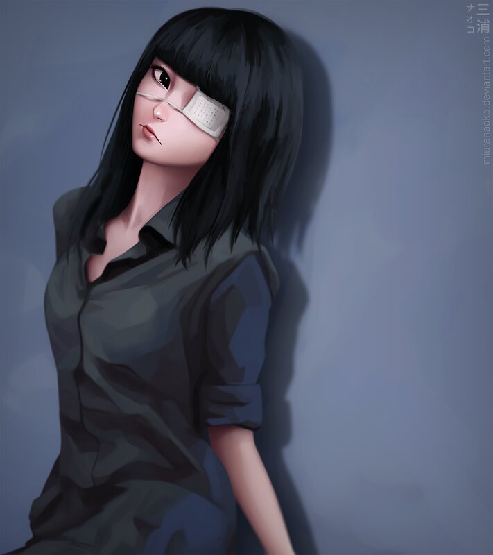 Anime Girl with Eye Patch — Gray