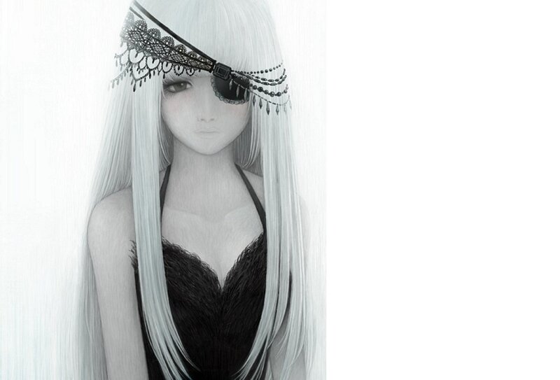 Anime Girl with Eye Patch — White