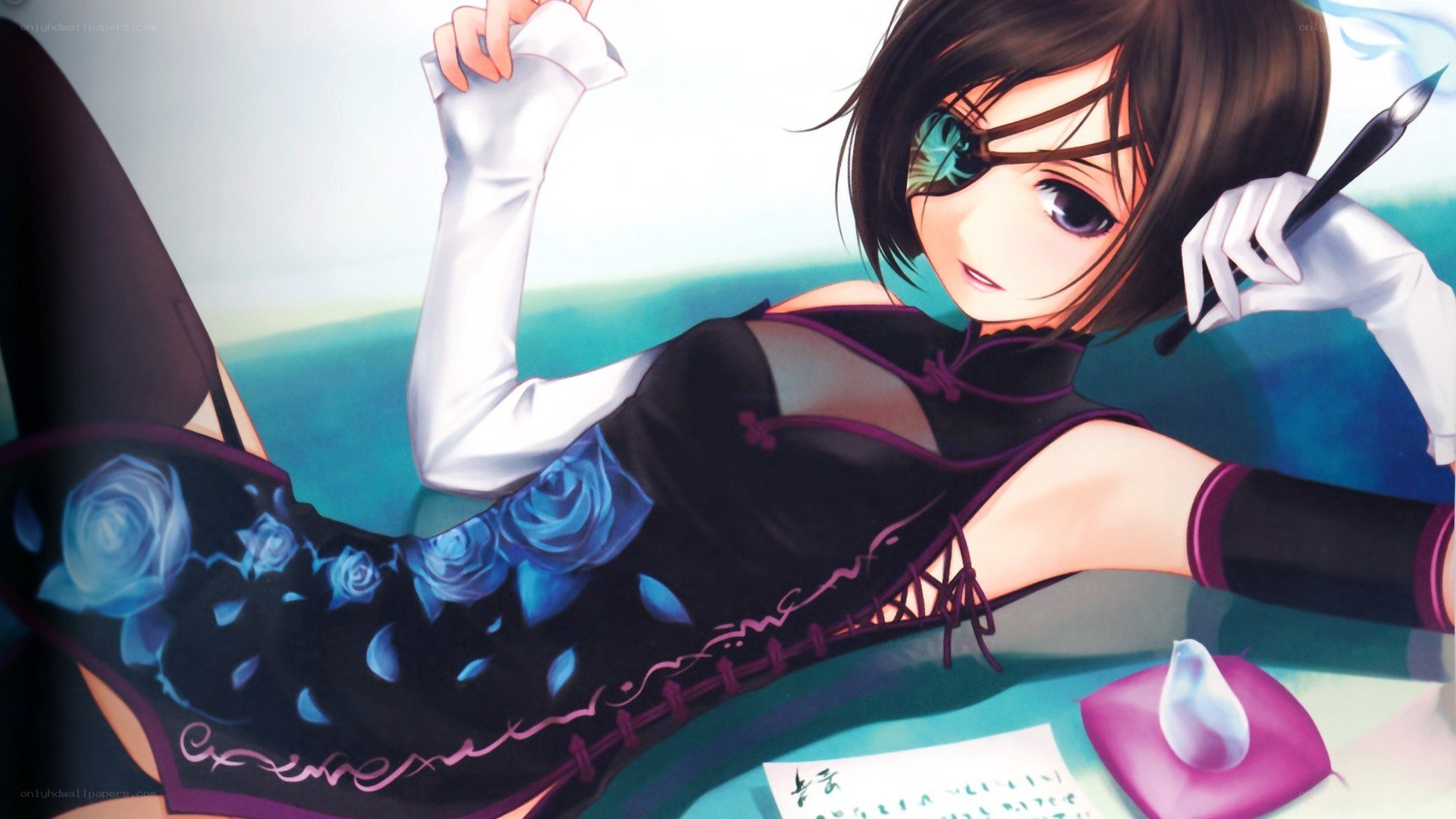anime girl with eyepatch