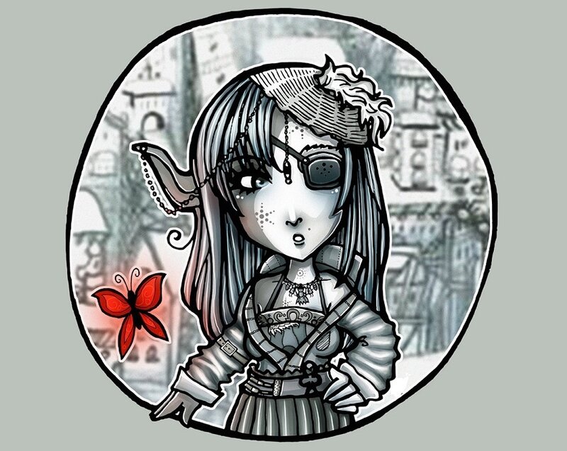 Anime Girl with Eyepatch — Gray