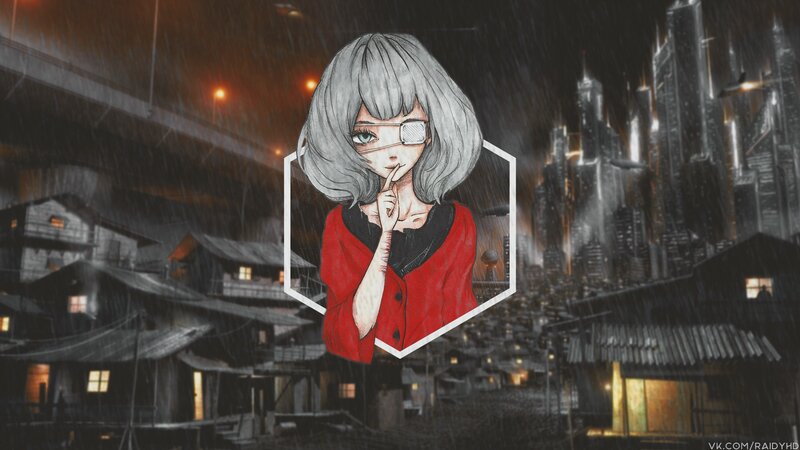 Anime Girl with Eyepatch — Red, Dramatic