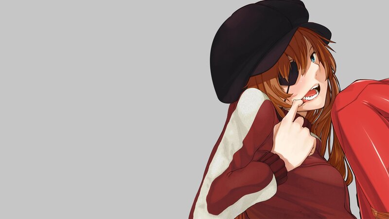 Anime Girl with Eyepatch — Red, Playful