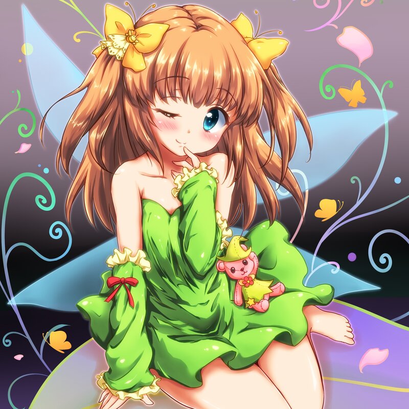 Anime Girl with Fairy Wings — Green