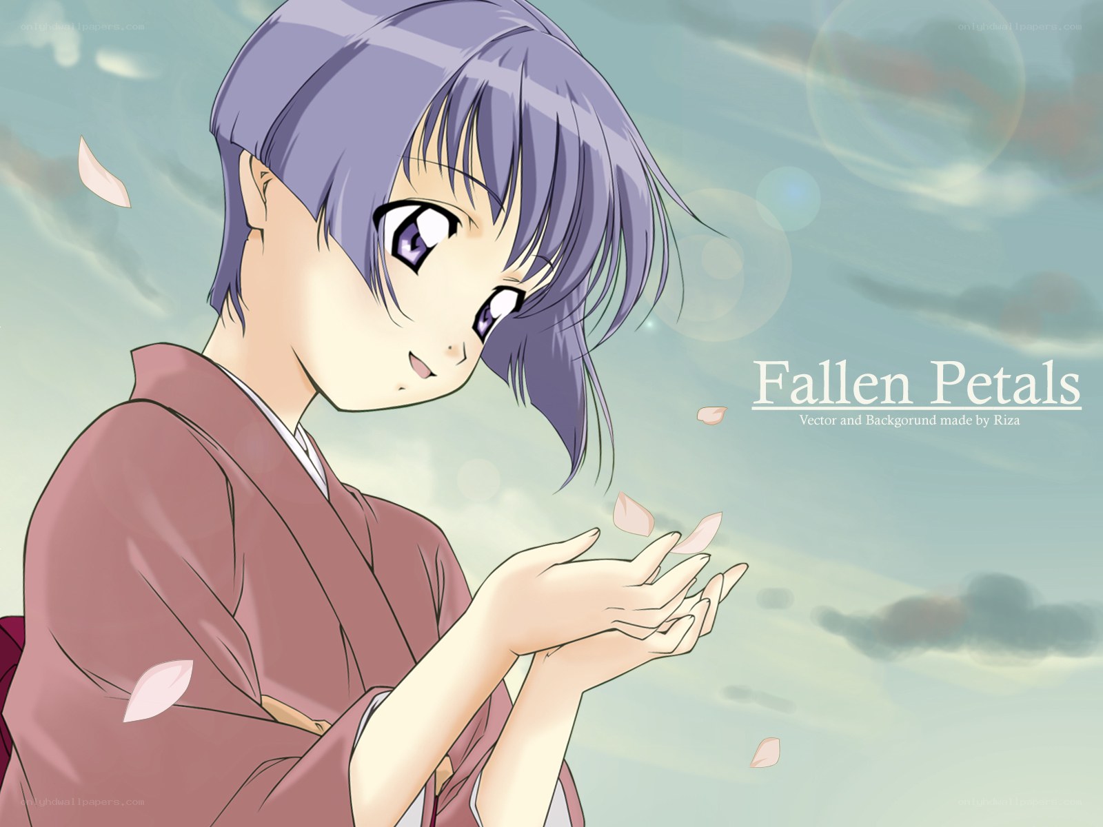 Anime girl with fallen petals