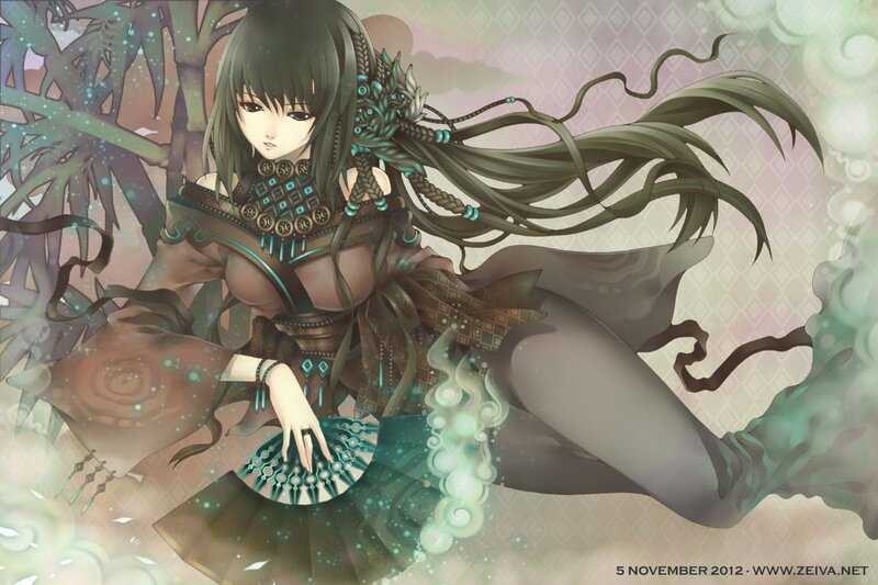 anime girl with fan