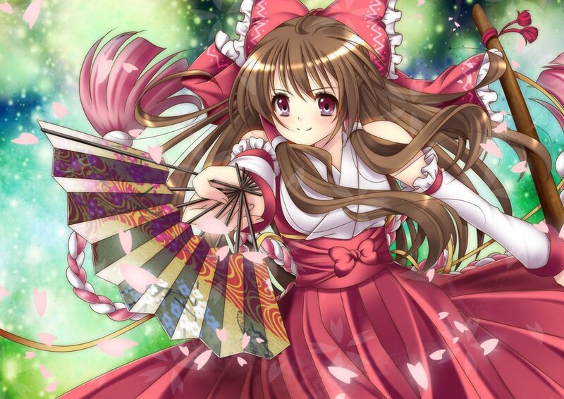 anime girl with fan and cherry blossoms