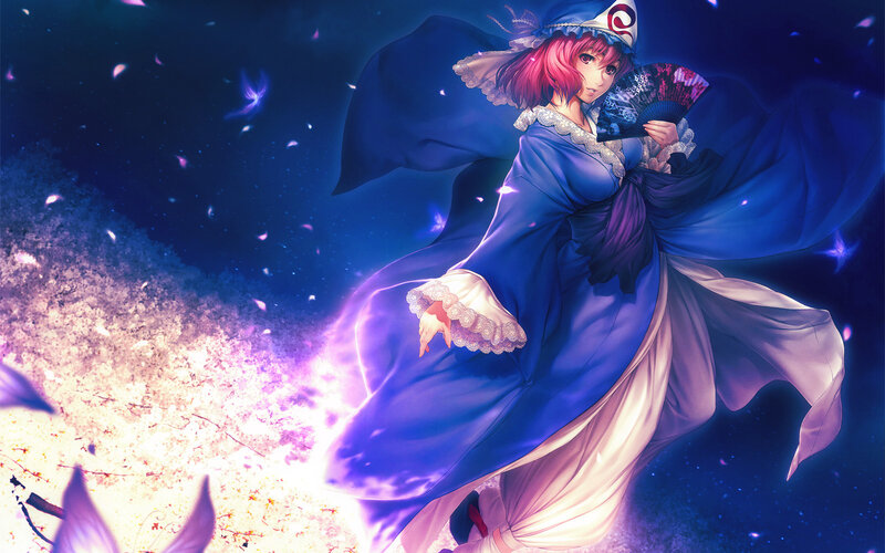 anime girl with fan and cloak