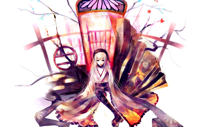 anime girl with fan and lantern