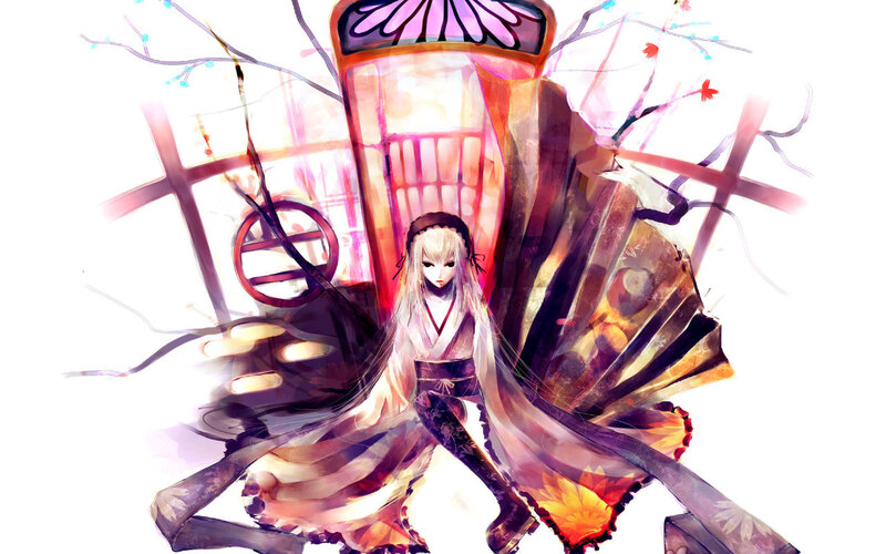 anime girl with fan and lantern