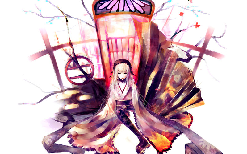 anime girl with fan and lantern