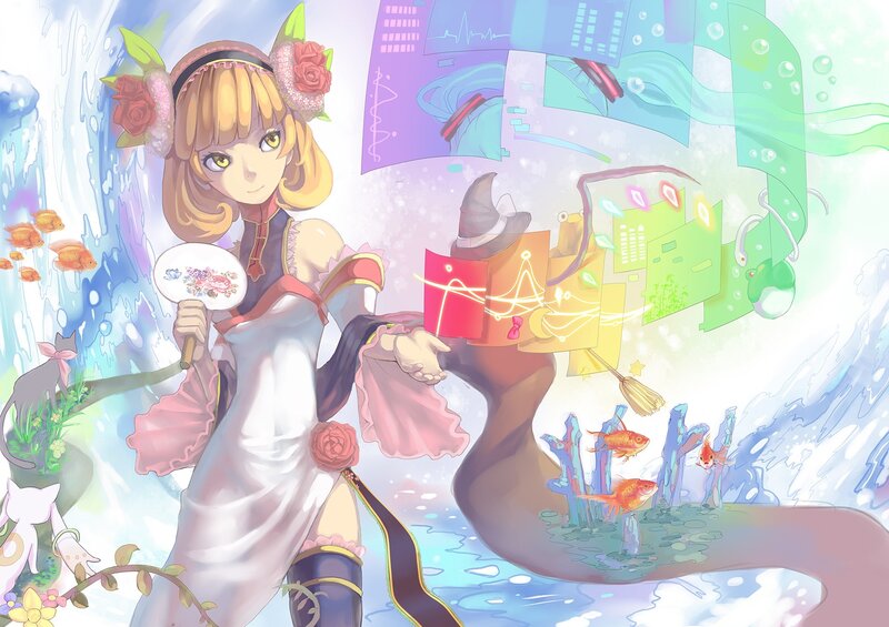 Anime girl with fan and magic