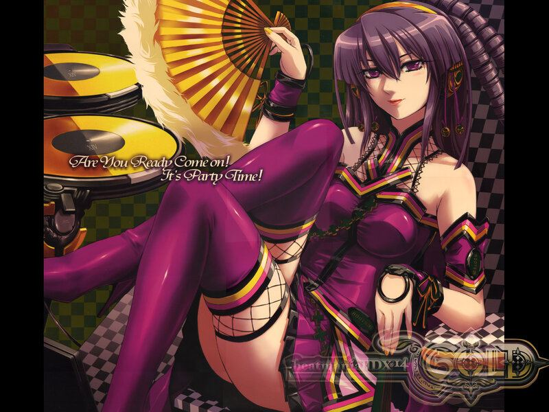 anime girl with fan and records