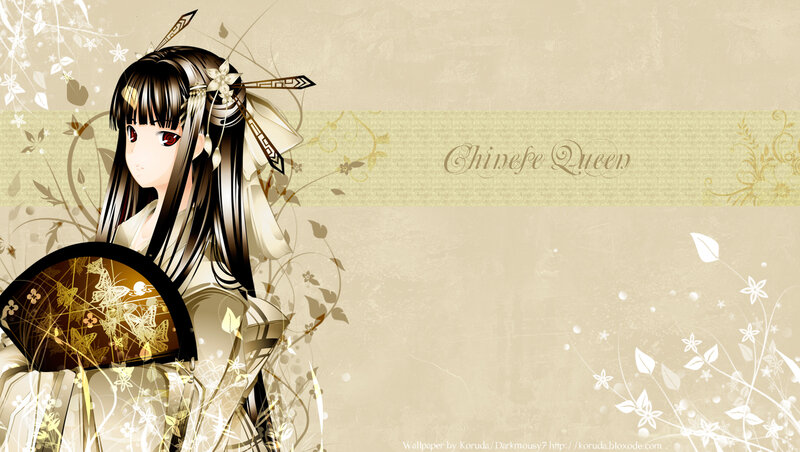 Anime Girl with Fan — Beige, Serene