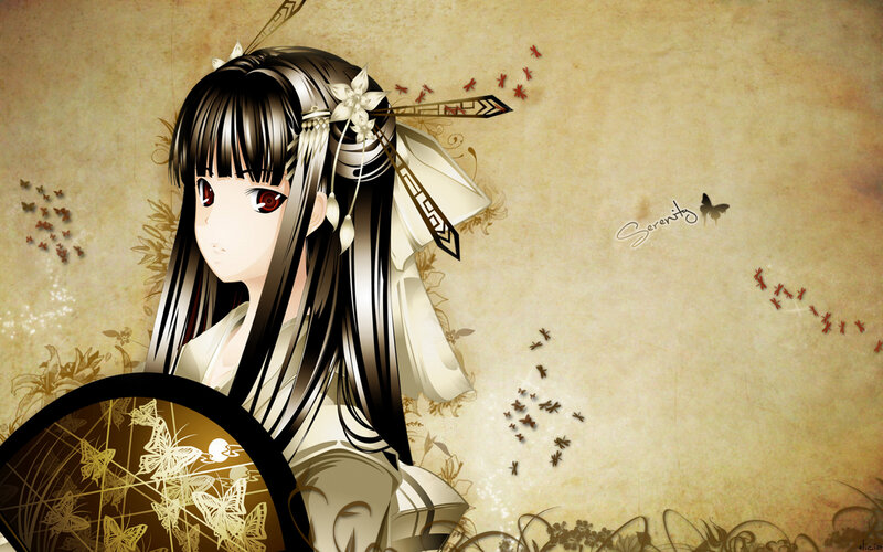 Anime Girl with Fan — Beige