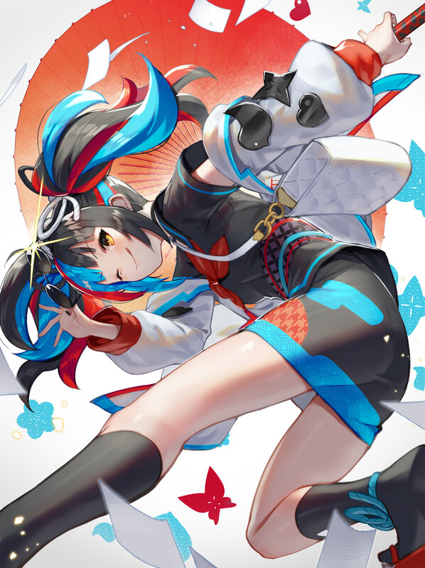 Anime Girl with Fan — Blue, Dynamic