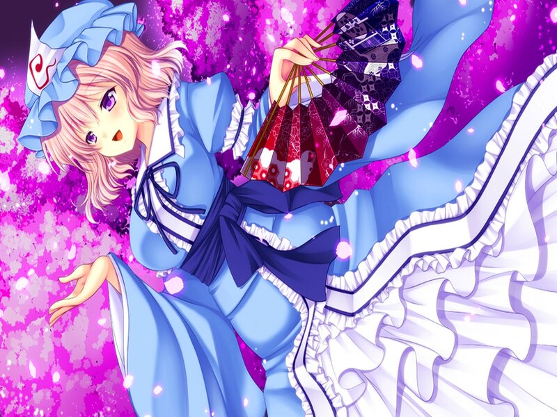 Anime Girl with Fan — Blue, Playful