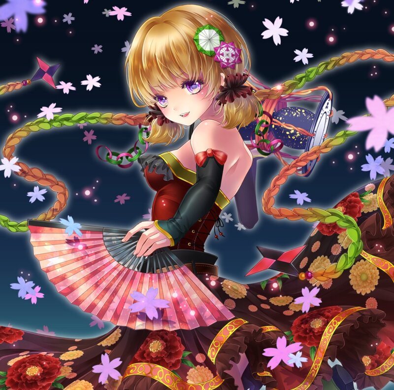 Anime Girl with Fan — Brown, Festive