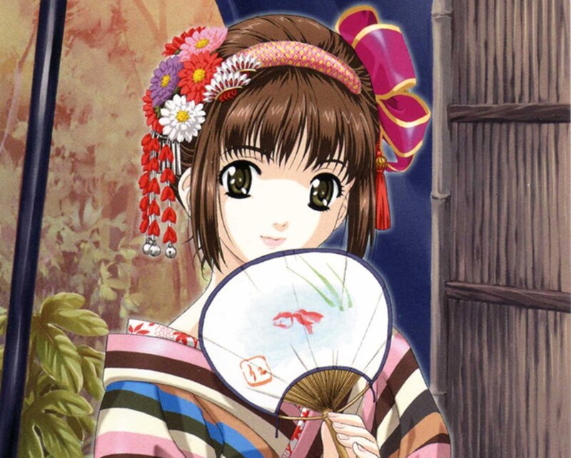 Anime Girl with Fan — Brown