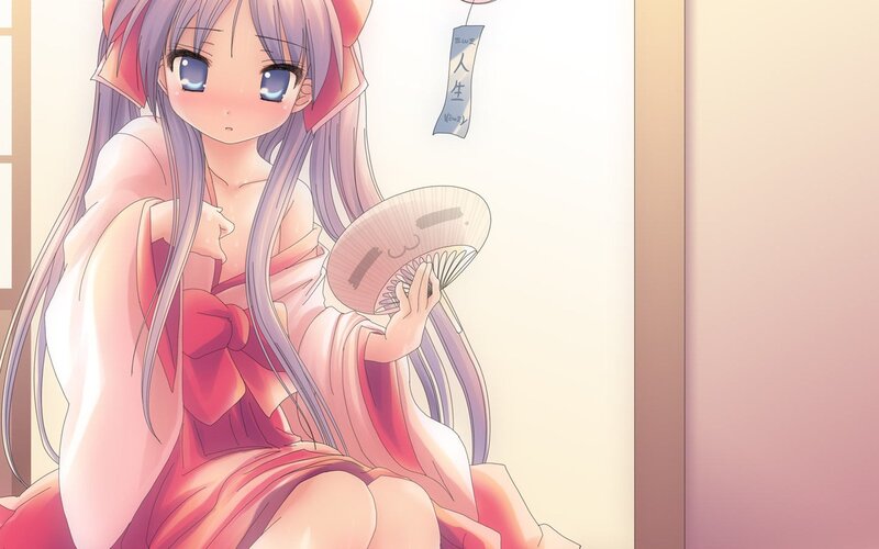 Anime Girl with Fan — Pink, Calm, Afternoon