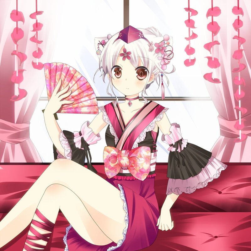 Anime Girl with Fan — Pink, Calm