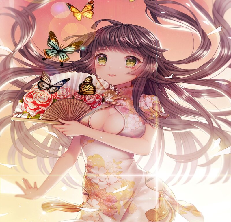 Anime Girl with Fan — Pink, Serene, Digital Art