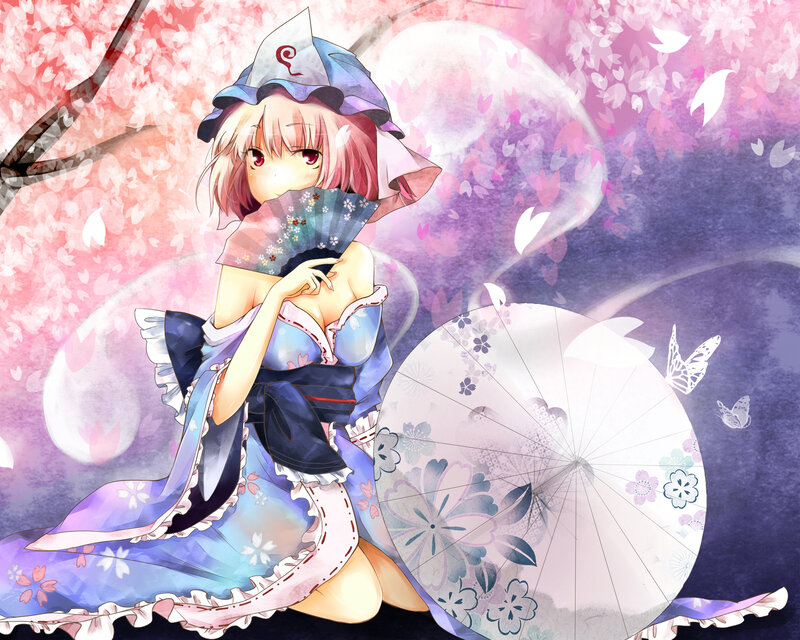 Anime Girl with Fan — Pink, Serene, Spring
