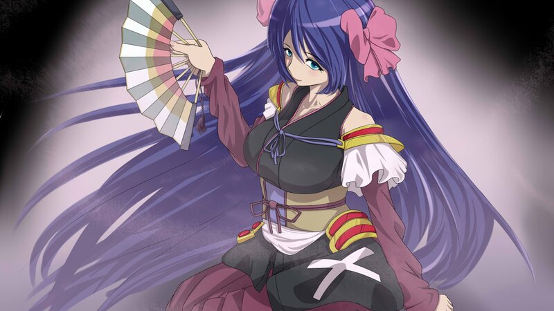 Anime Girl with Fan — Purple, Dramatic, Digital Art