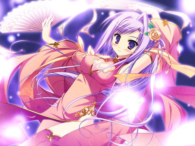Anime Girl with Fan — Purple, Dramatic, Night