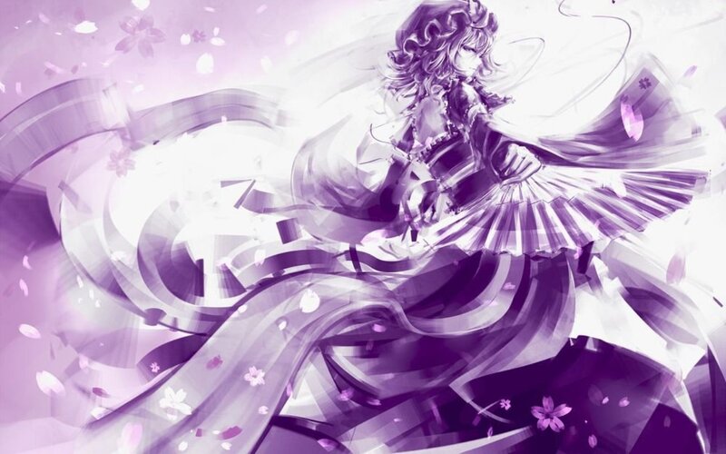 Anime Girl with Fan — Purple, Dramatic, Spring
