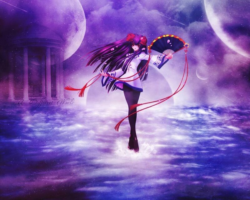 Anime Girl with Fan — Purple, Dramatic