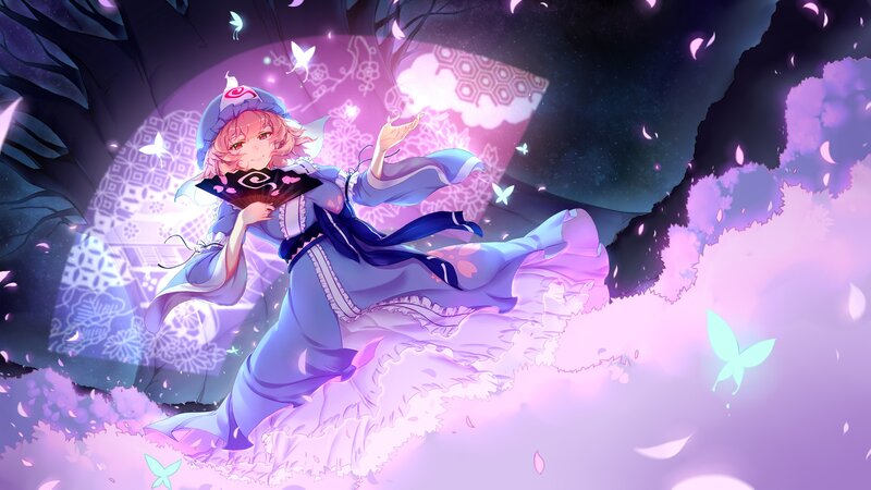 Anime Girl with Fan — Purple, Dreamy, Night