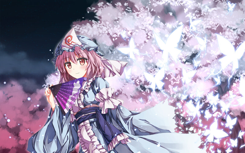 Anime Girl with Fan — Purple, Serene, Night