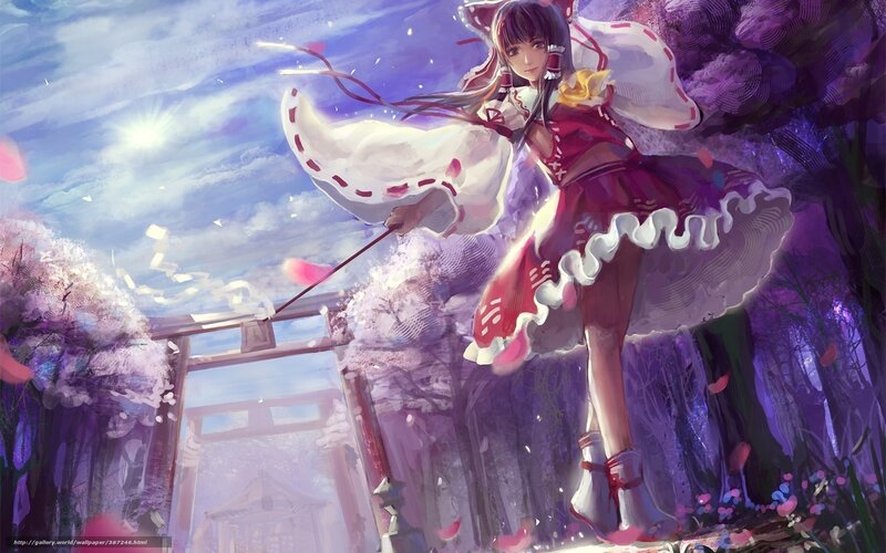 Anime Girl with Fan — Purple, Serene, Spring, Digital Art