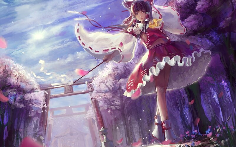 Anime Girl with Fan — Purple, Serene, Spring