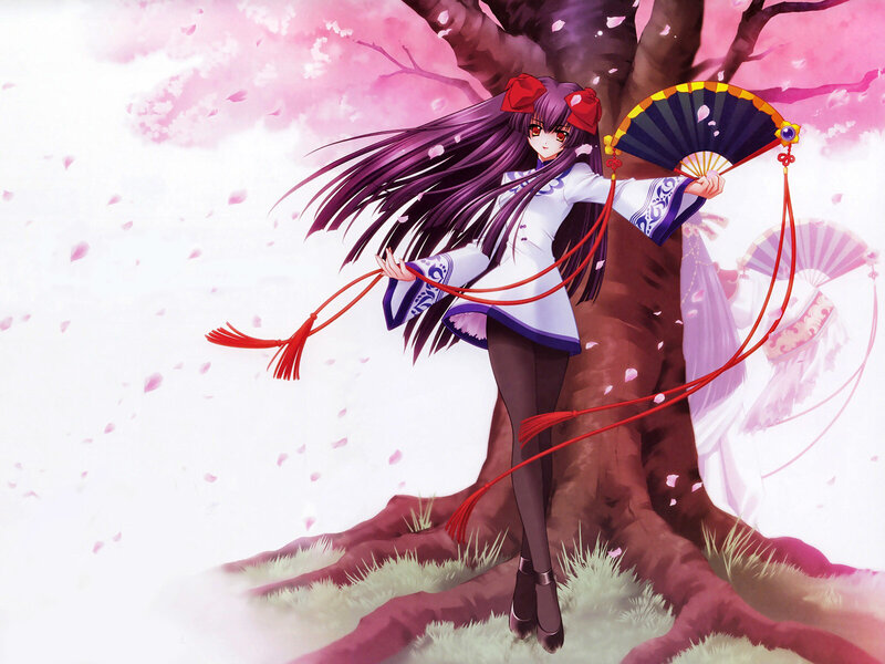 Anime Girl with Fan — Purple