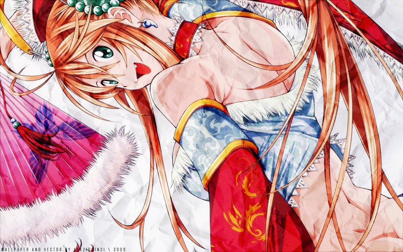 Anime Girl with Fan — Red, Dramatic, Manga