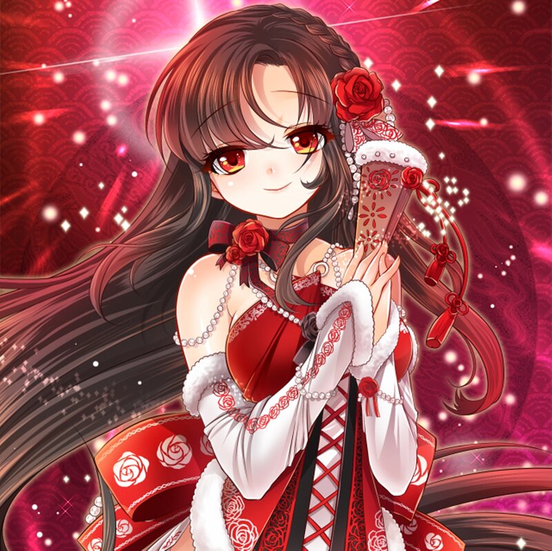 Anime Girl with Fan — Red, Dramatic, Rose