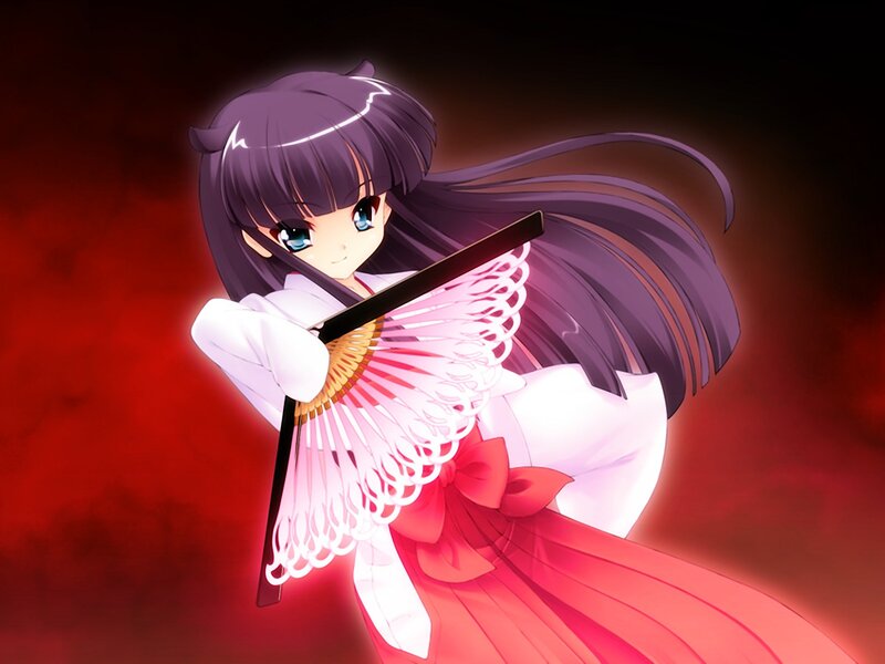 Anime Girl with Fan — Red, Dramatic