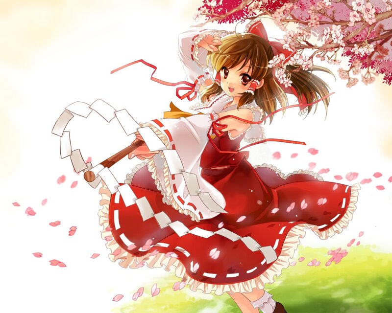 Anime Girl with Fan — Red, Playful, Spring