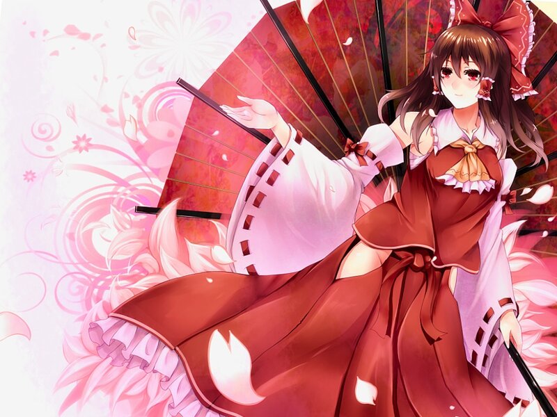 Anime Girl with Fan — Red, Serene, Dress