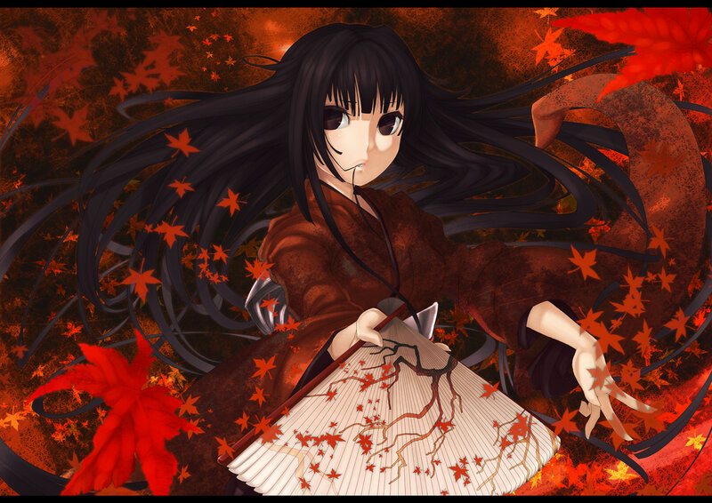 Anime Girl with Fan — Red