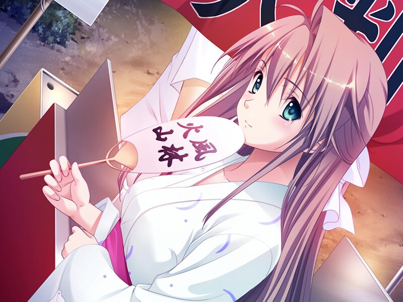 Anime Girl with Fan — White, Calm