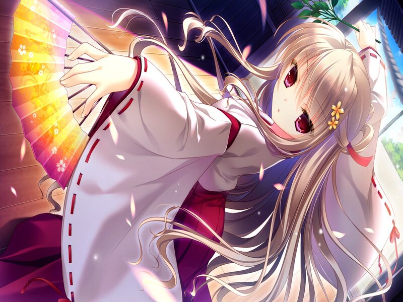 Anime Girl with Fan — White, Dramatic
