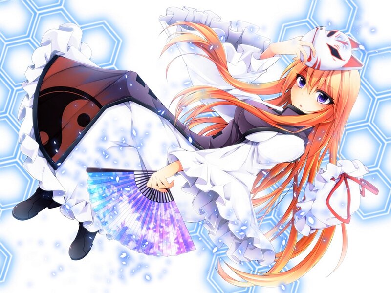 Anime Girl with Fan — White, Dynamic