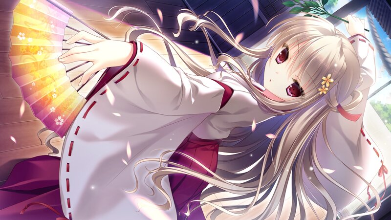 Anime Girl with Fan — White, Serene, Spring