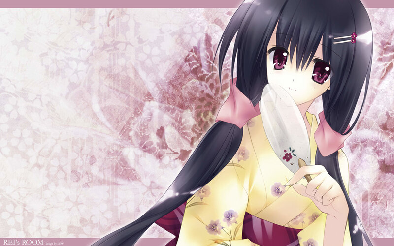 Anime Girl with Fan — Yellow