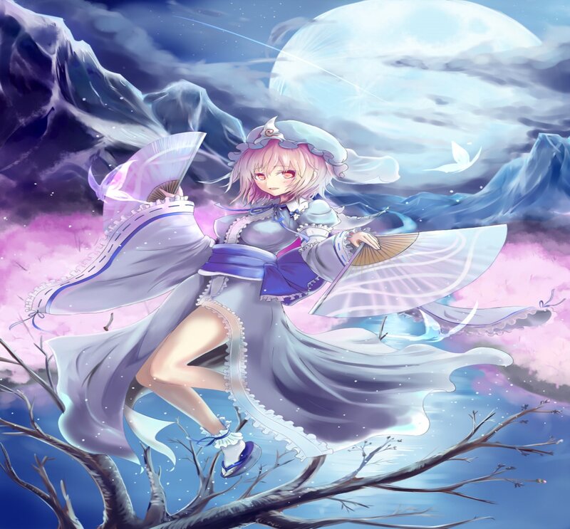 Anime Girl with Fans — Purple, Dramatic