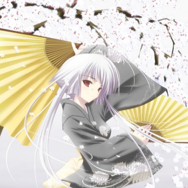 Anime Girl with Fans — White